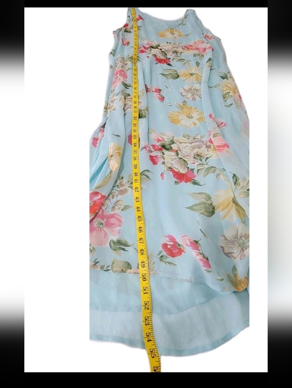 Together Womens Sleeveless Blue Floral Sheer Maxi Dress Size 12 Lined Beach EUC - Picture 7 of 8